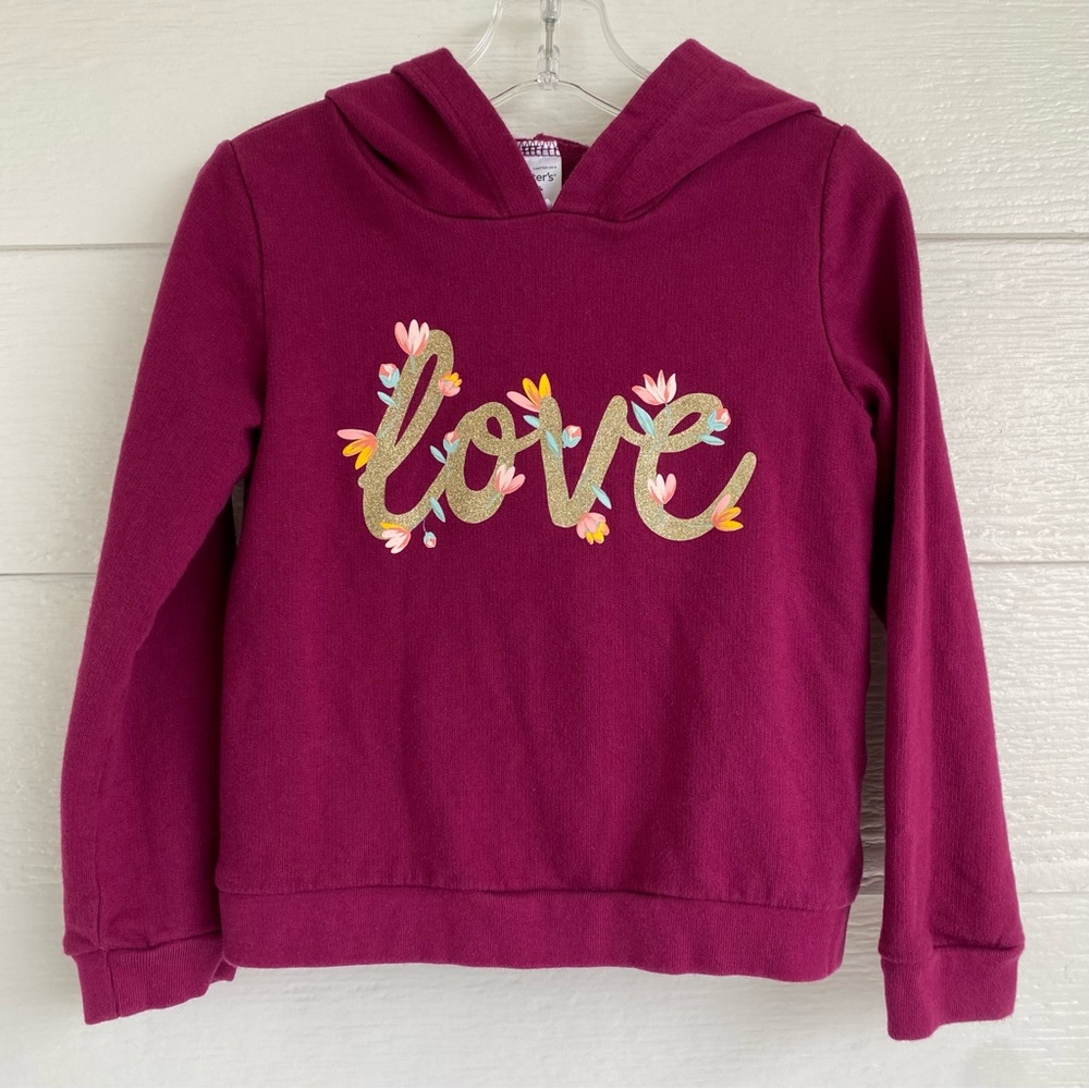 Carter’s Burgundy Red “love” Girls Hoodie Size 5T